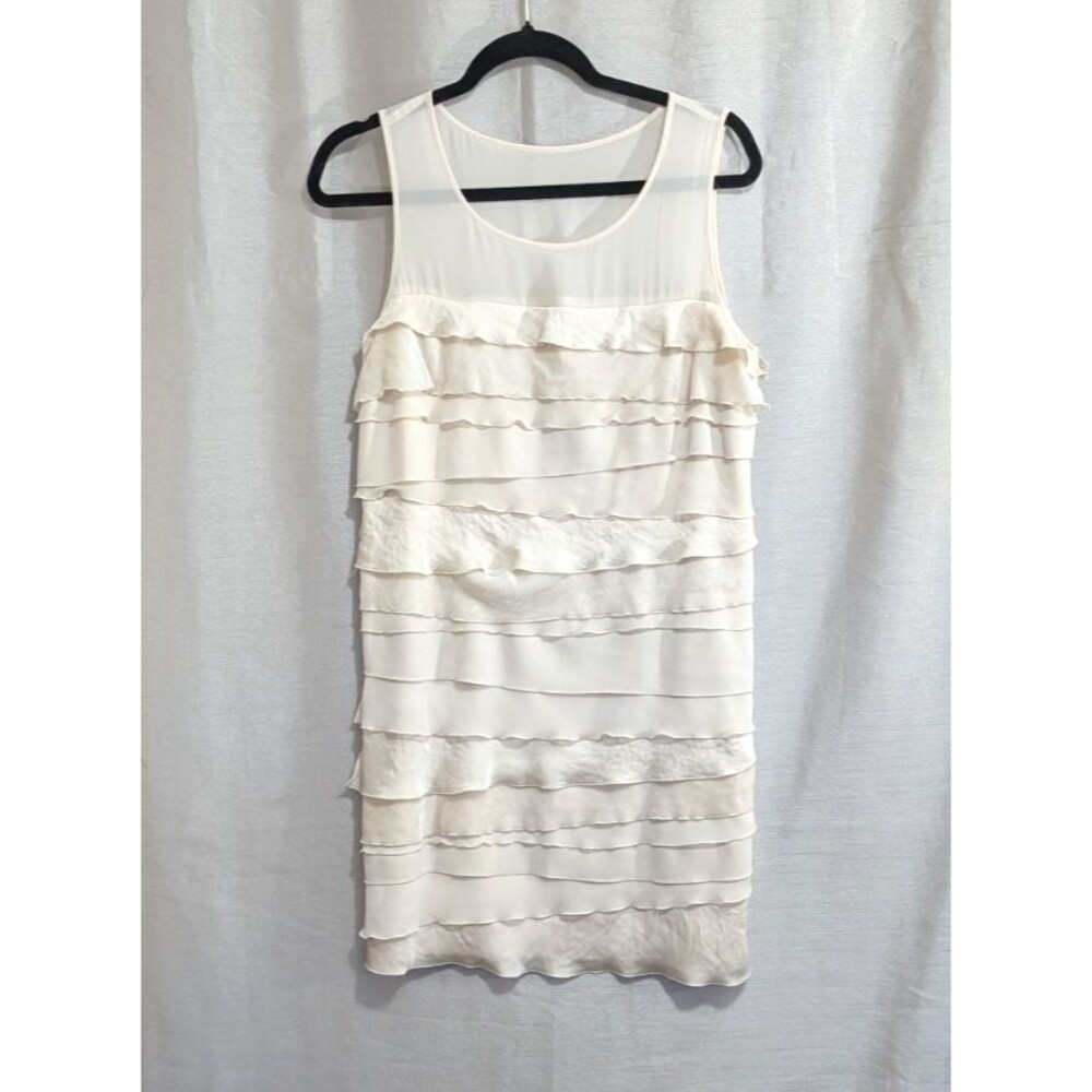 LOFT Women’s Sleeveless Cocktail Dress 6 Cream Satin Velvet Crepe Tiered Holiday